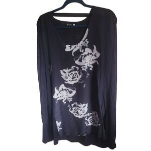 Biya by Johnny Was Floral Print Tunic Top Long Sleeve VNeck Casual Blouse Size S